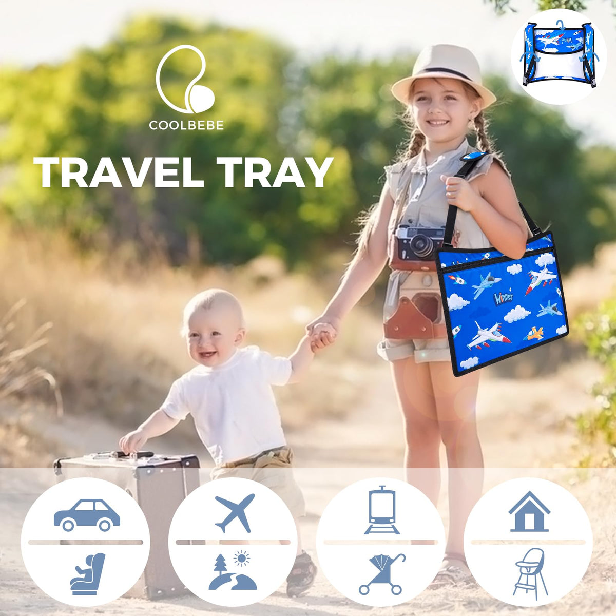 Kids Travel Tray for Car Seat (Blue Plane)