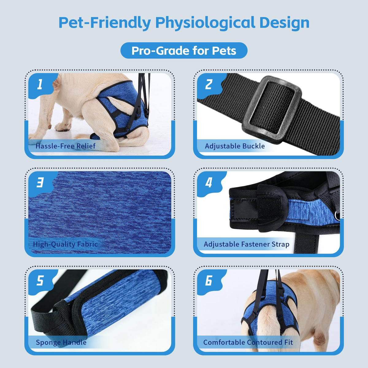 Dog Lift Harness (Blue / M(Waist:18-21",Weight:28-39lb))
