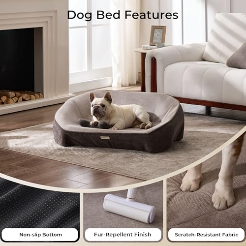 Dog Bed for Small Dogs with 3 Covers (Leather-Dark Gray-Light Gray / 30"L x 21.6"W x 10.44"Th)