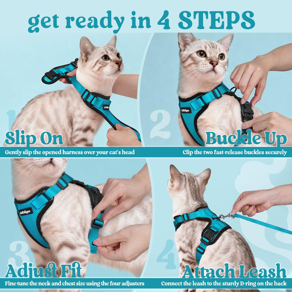 Cat Harness and Leash Set (M / Teal)