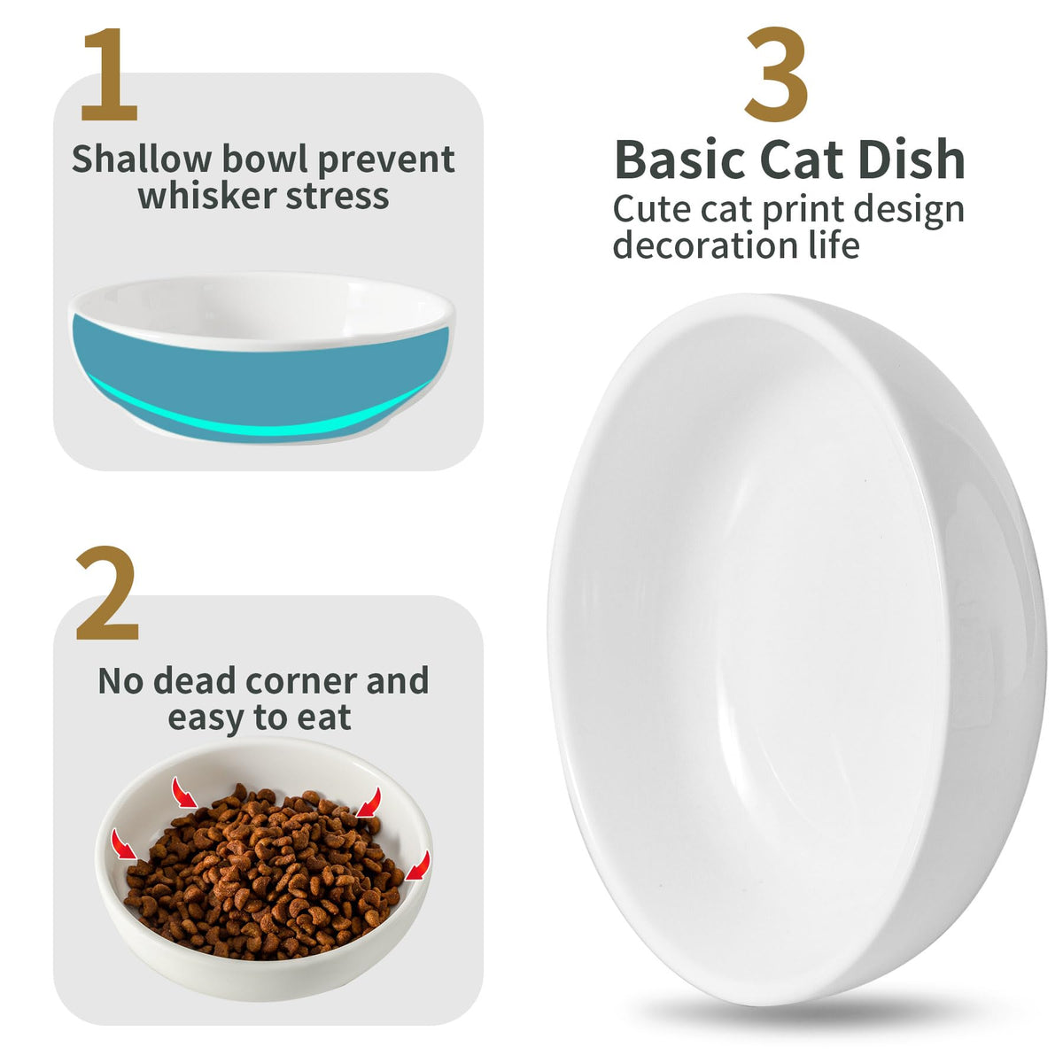 5.3 in Ceramic Cat Dishes (white)