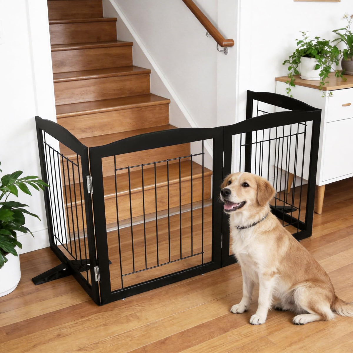 Freestanding Dog Fence Indoor (Black / 【4 Panels】80''w x 32''h)