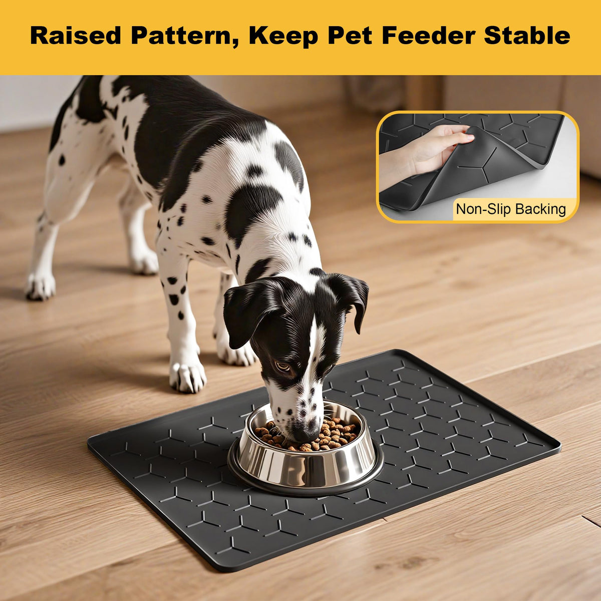 Silicone Dog Cat Food Bowl Mat (M-24''X16'' / Black)