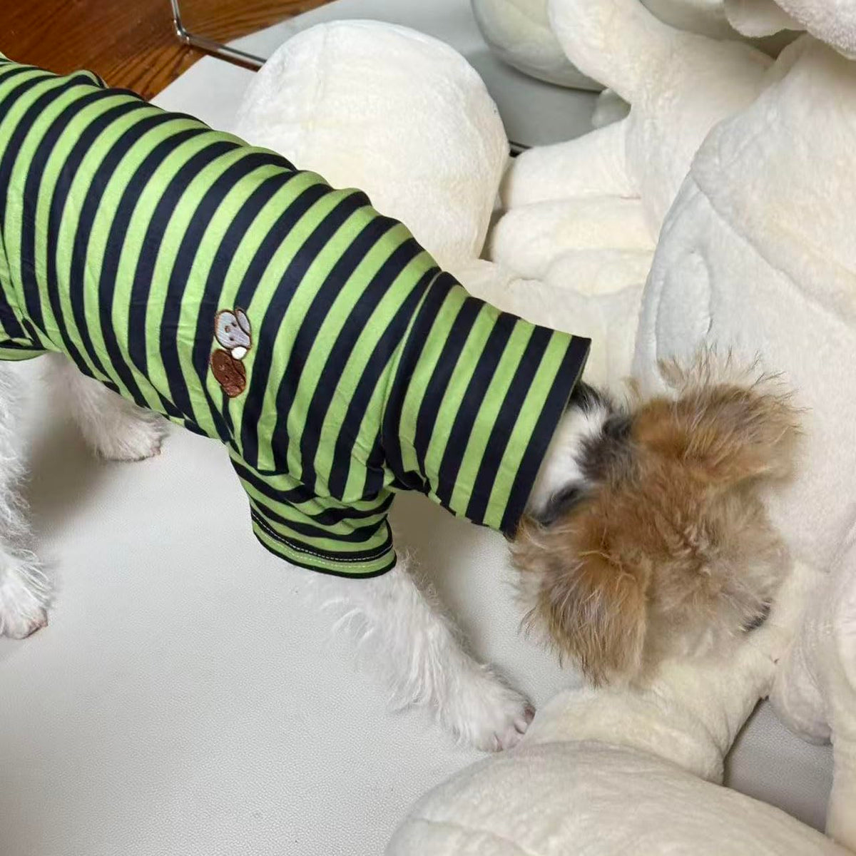 Turtleneck Dog Shirt Cute Doggie Embroidery Super Soft Dog Sweatshirt Stretchy Striped Puppy Pullover for Cats Small Medium Large Dogs (Green Striped / Large)