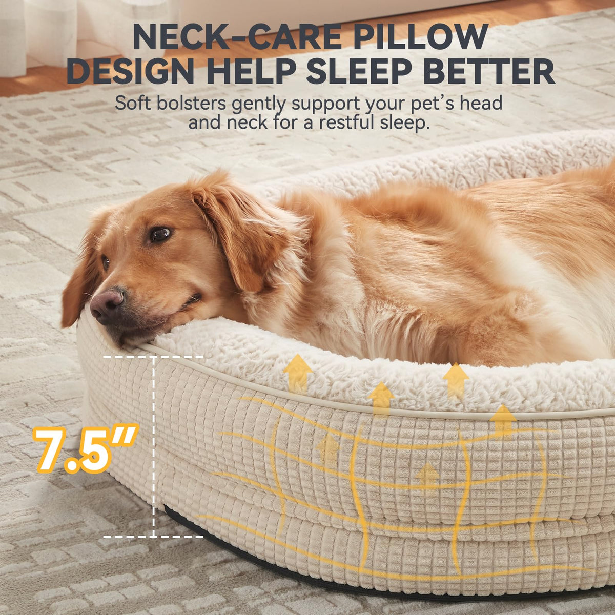 XL Orthopedic Dog Bed for Large Dogs (Beige / 45"l X 32"w X 7.5"th)