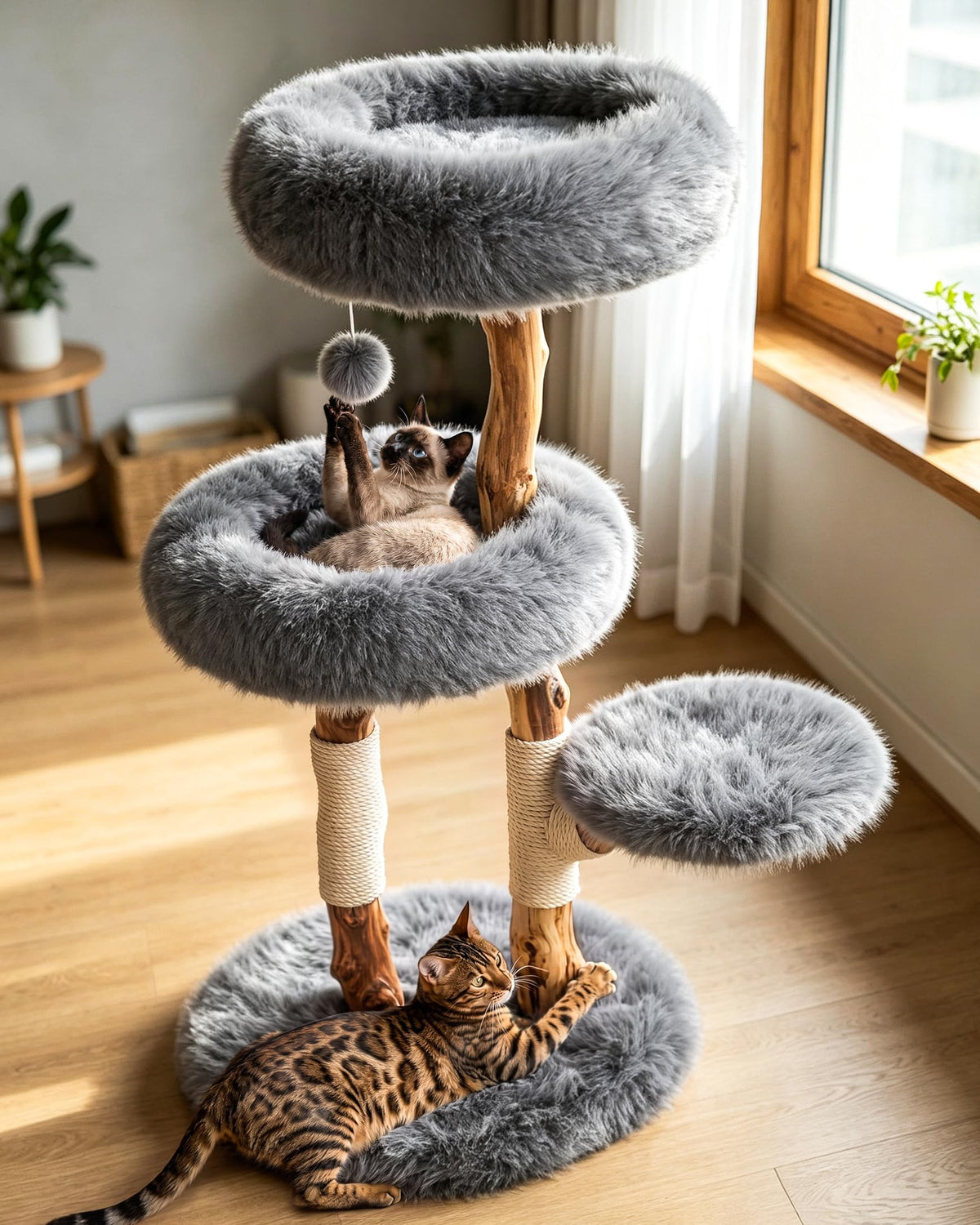 Solid Wood Cat Tree (Charcoal Grey / Small)
