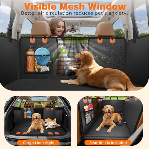PU Leather Hard Bottom Dog Seat Cover for Full (Black - Orange / XL - for Full Size Crew Cab Trucks)