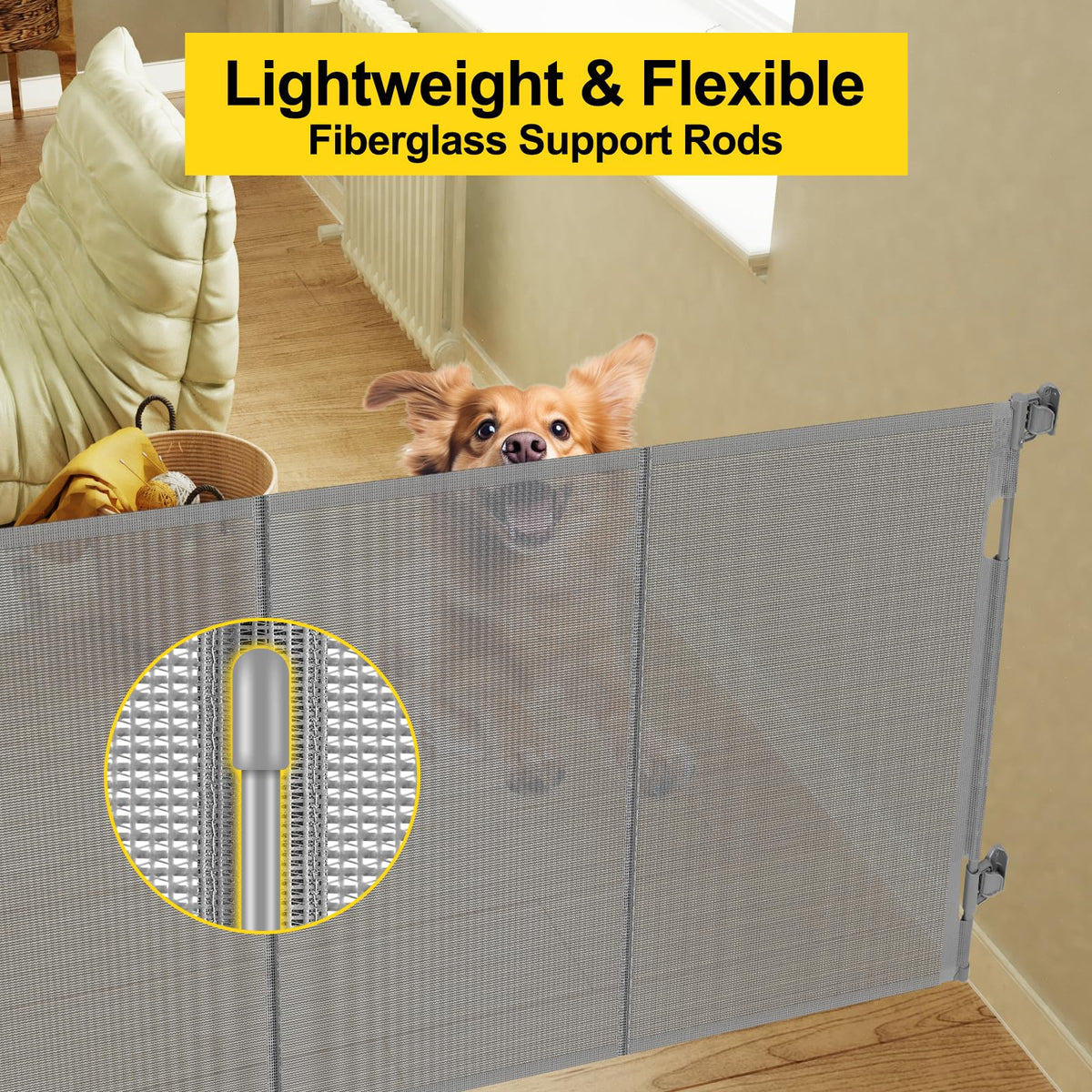 Reinforced 42" Extra Tall Retractable Baby Gates (Gray / Reinforced 42" Tall X 60" Wide)