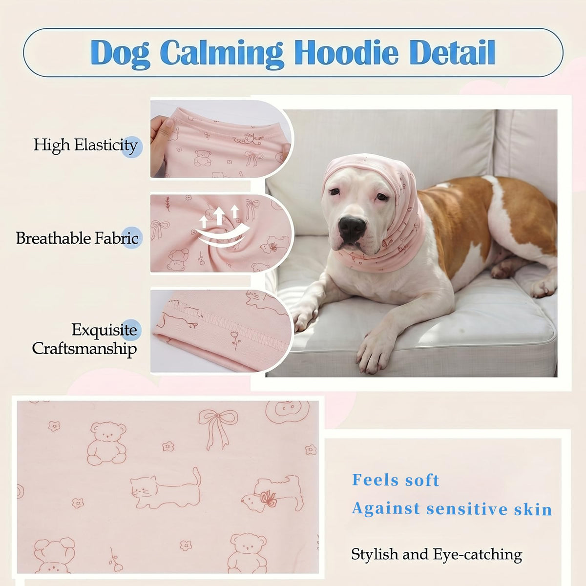 Soft Dog Ear Covers For Blow Drying Grooming (XL(Head Girth: 17.7in-29.5in) / Pink)