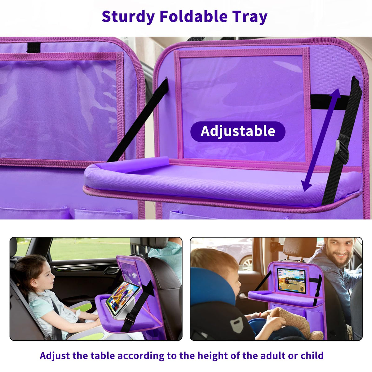 Car Seat Back Organizer Table Tray (2Pack / Purple)