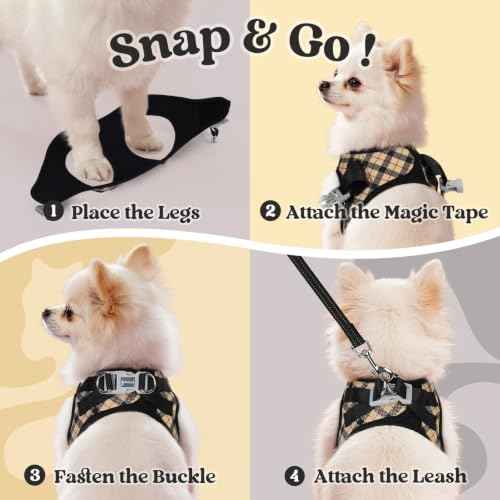 Dog Harness Small Sized and Leash Set (Beige Plaid / XS (Chest: 13.3"-15.5"))