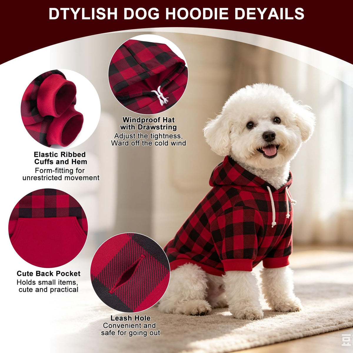 Plaid Dog Hoodie (Buffalo Check / Medium)