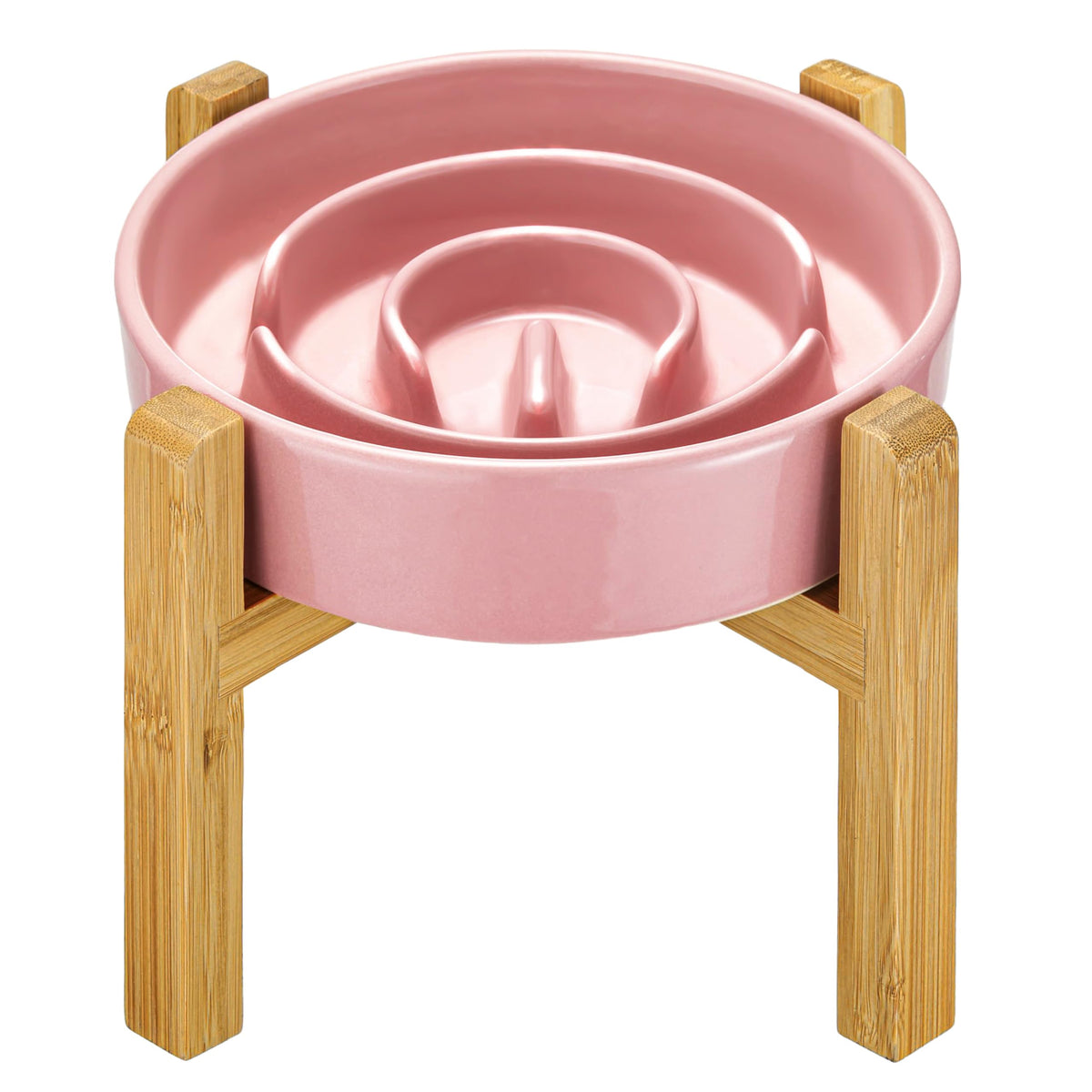 Ceramic Slow Feeder Dog Bowls Elevated (Pink + Stand / 8 Inches)