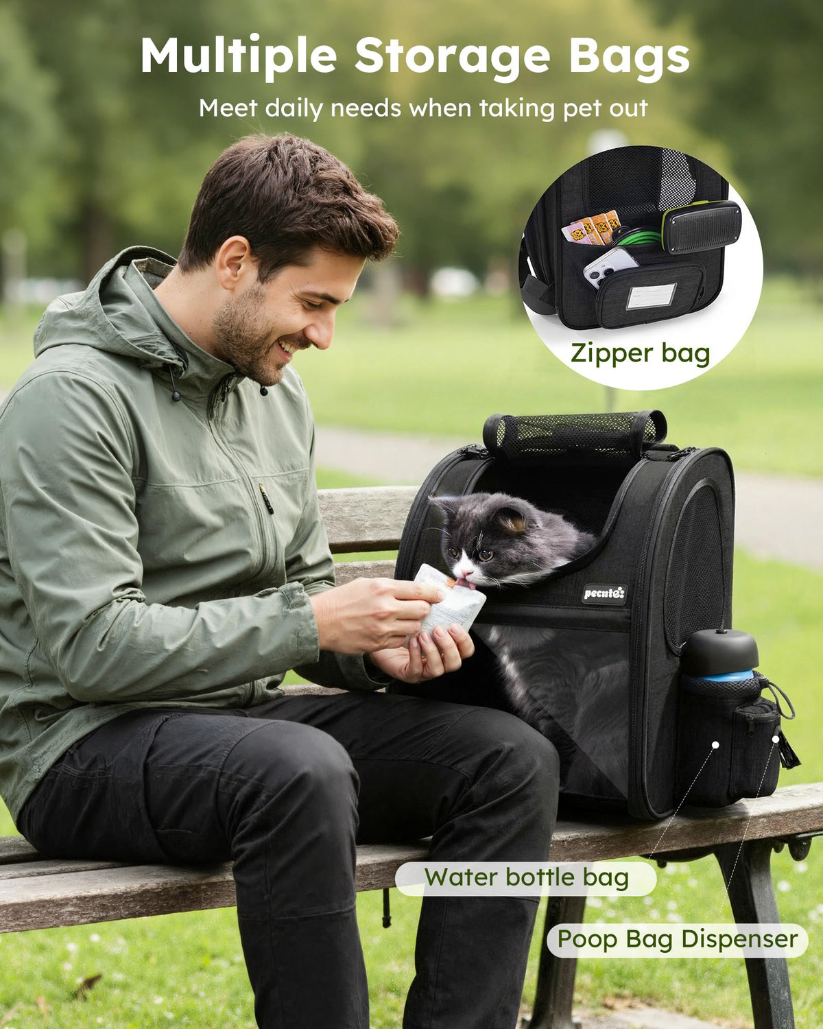 Cat Backpack Expandable (Black / 12.6"L x 10.2"W x 16.5"H)