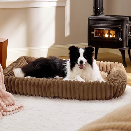 ComfyFleece® Cute XL Dog Beds for Extra Large Dogs (43.0"L x 30.0"W x 8.0"Th / Camel Brown)