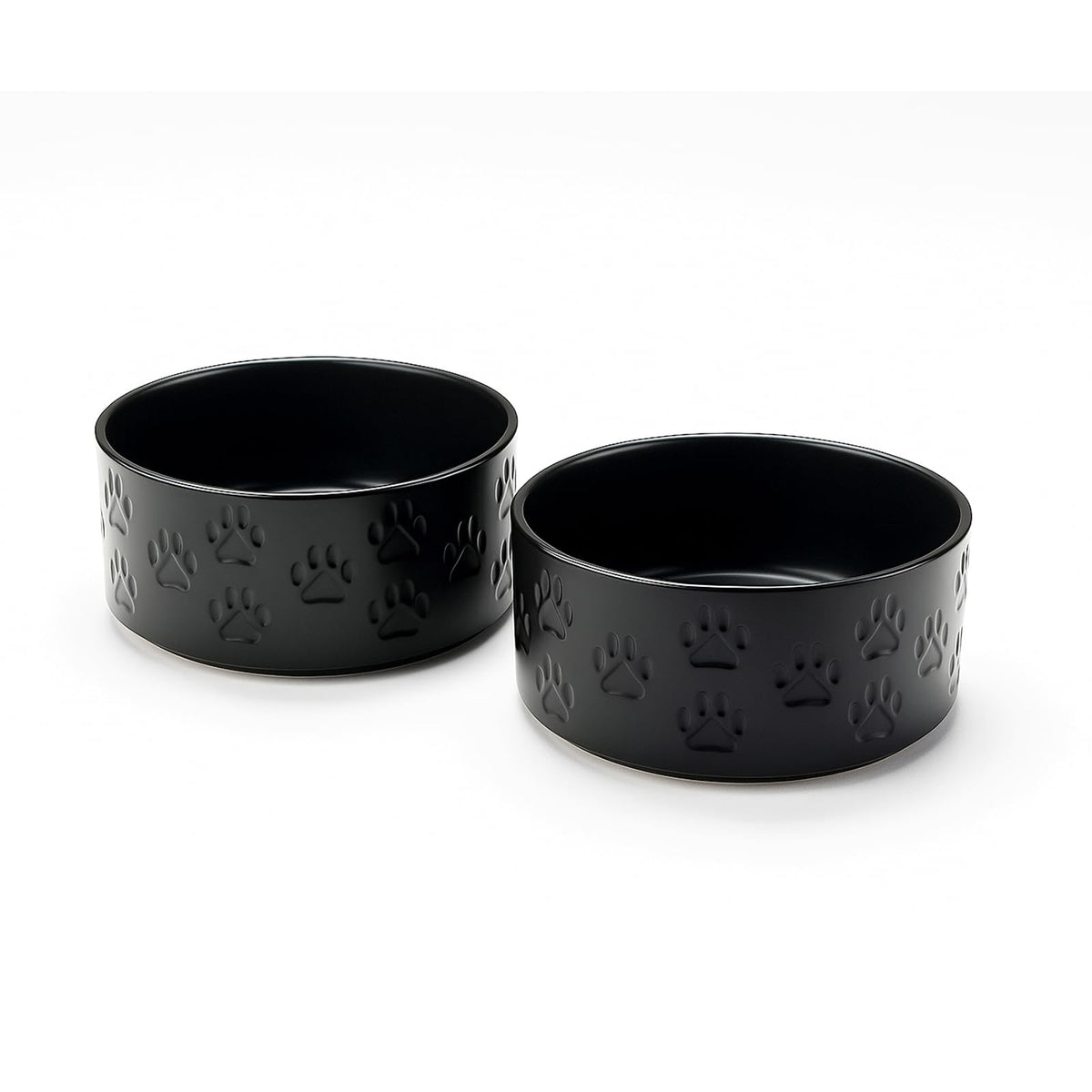 Ceramic Dog and Cat Bowls 2 Pack (6.1 in - 3.6 cups / Paw Black - Only Bowls*2)
