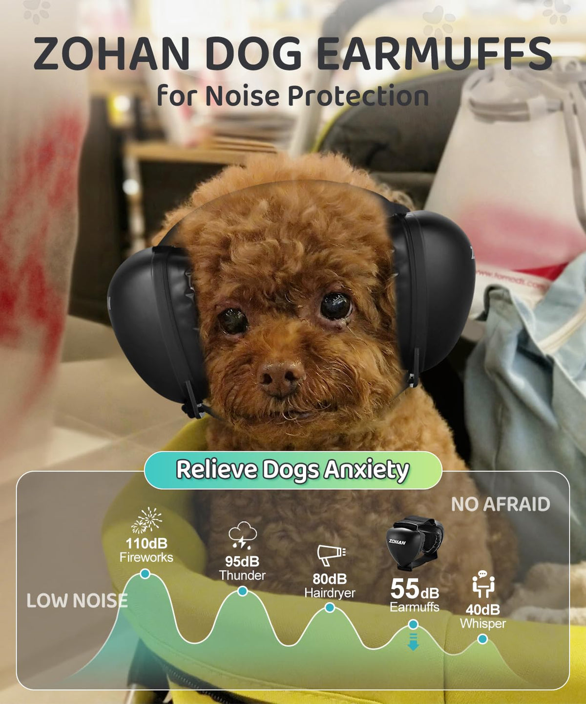 DG02 Dog Ear Muffs Noise Protection (Black-small-gel Earpads)