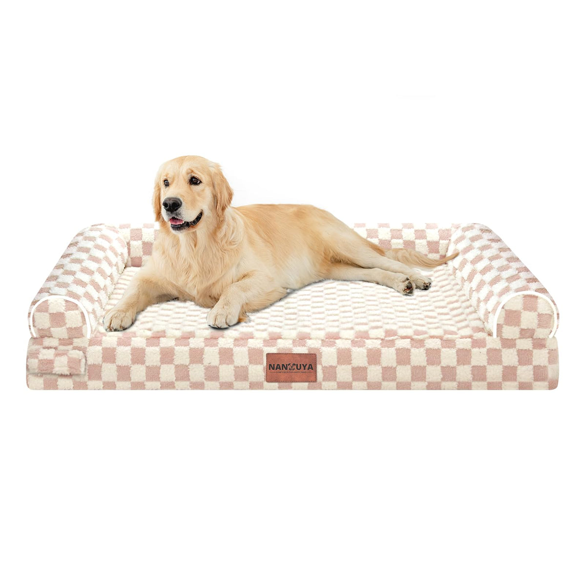 Orthopedic Dog Bed for Large Dogs (Pink Grid / 36.0"L x 27.0"W x 6.5"Th)
