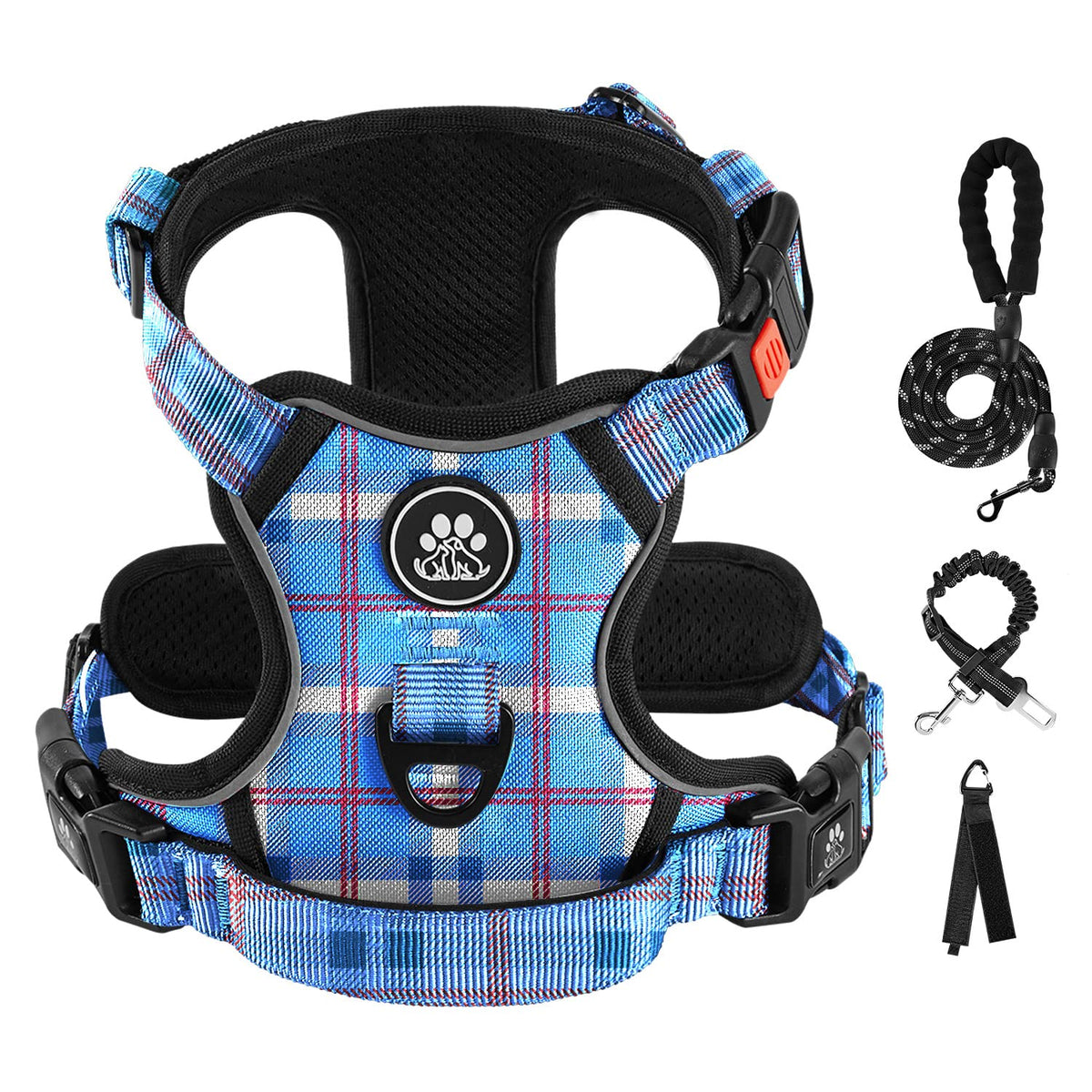 No Pull Dog Harness for Medium Dogs (Checkered Blue / Medium)