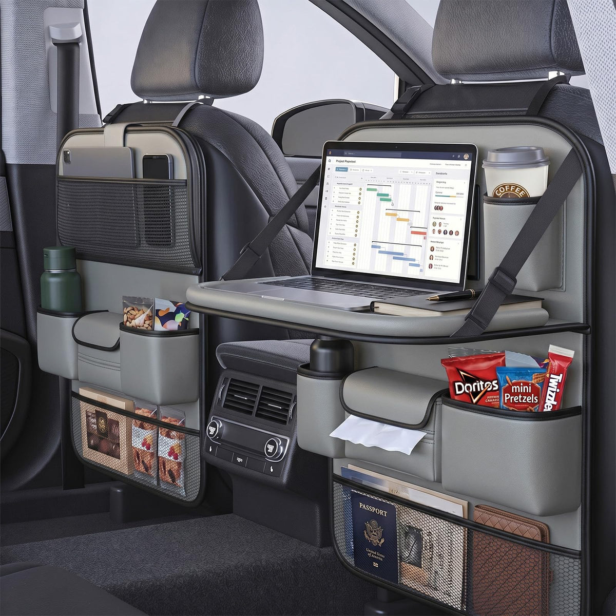 2 Pack Back Seat Car Organizer (Grey 2-piece set)