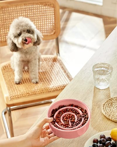Ceramic Slow Feeder Dog Bowls (Pink / 6 Inches)