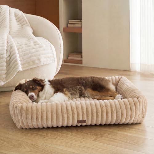 ComfyFleece® Dog Beds Large Sized Dog Washable (40.0"L x 28.5"W x 8.0"Th / Sandy Beige)