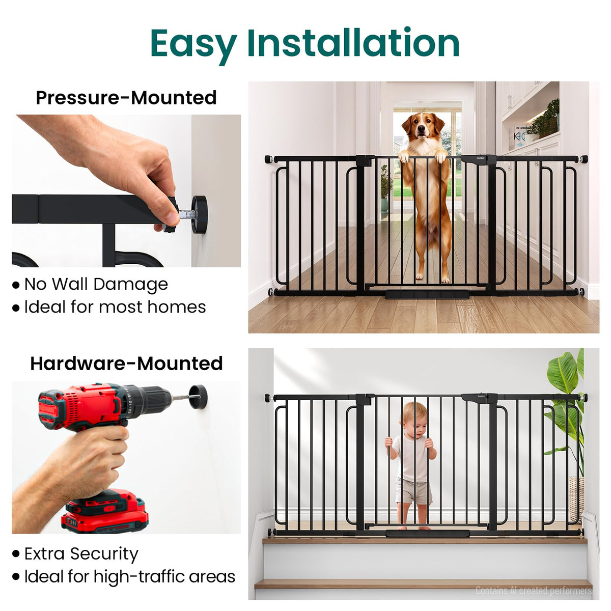 Extra Wide Baby Gate (Black / 36.6"-69" W x 30.5" H)