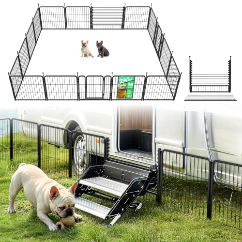 Rollick Dog Playpen with RV Step Grid for RV Camping (Black / 24"H)