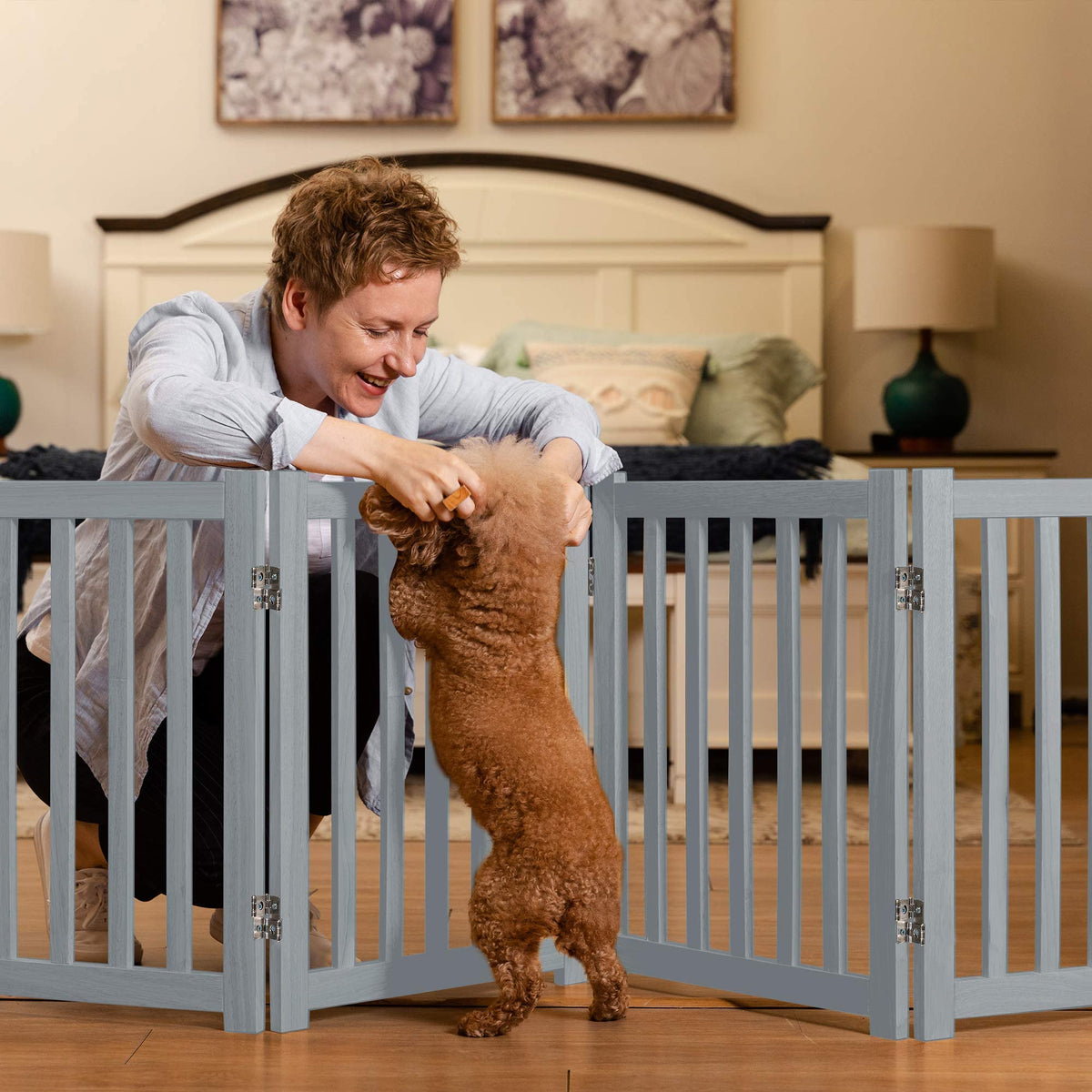 Wooden Free Standing Dog Gate 80" W x 24" H (Gray / 80"W x 24"H)