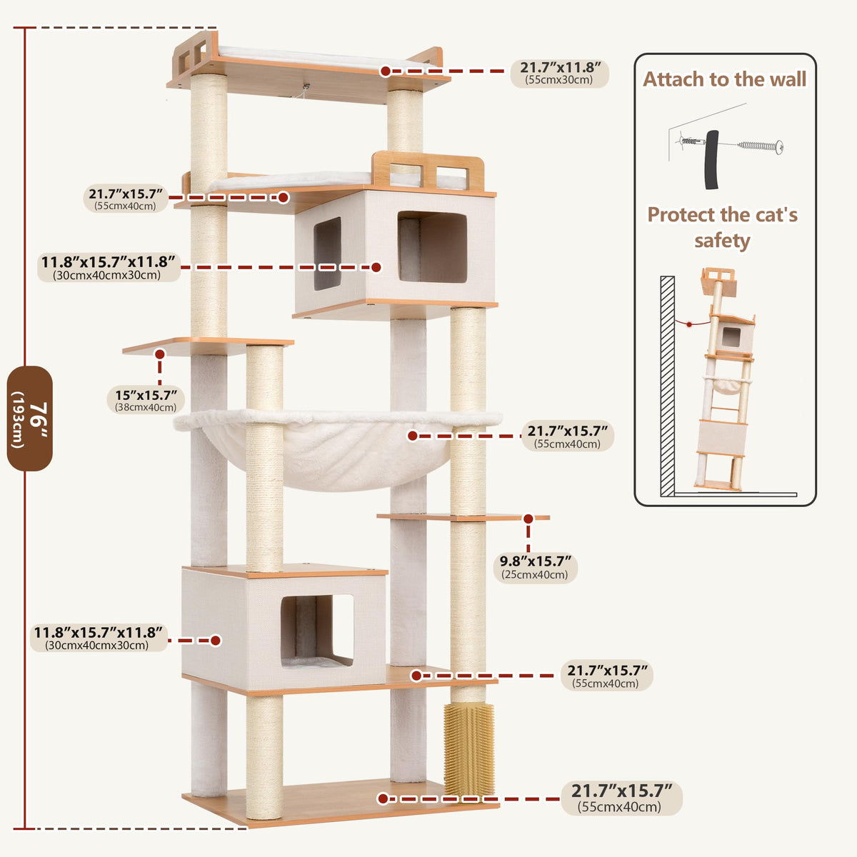 Cat Tree Wooden Multi (Earth Brown / 75.98 inches)