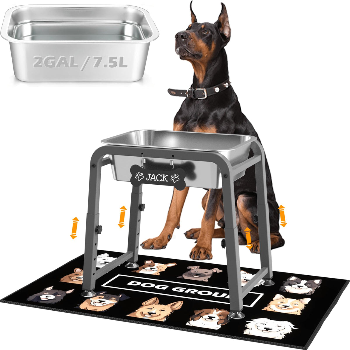 2 Gallon Elevated Dog Water Bowl (Grey-2 GAL / Height: 10.4-15.2")