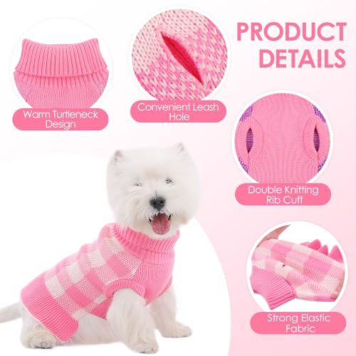 Dog Sweater Dress Plaid Knitwear for Large Dogs Girl Christmas Clothes (Pink / X-Large)