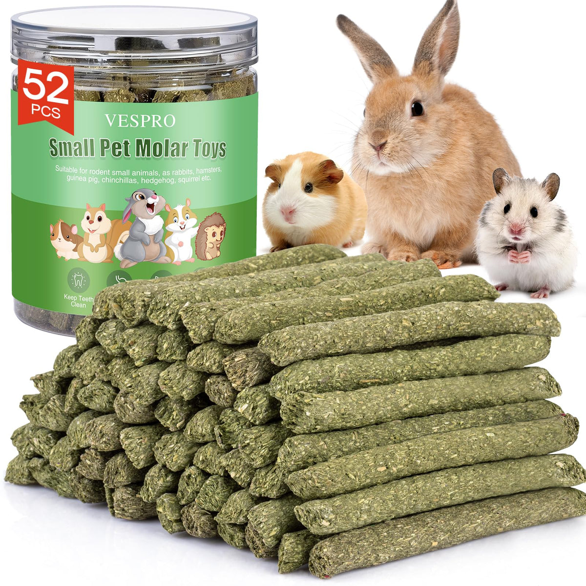 52Pcs Rabbit Chew Sticks (52P-Green-Set)