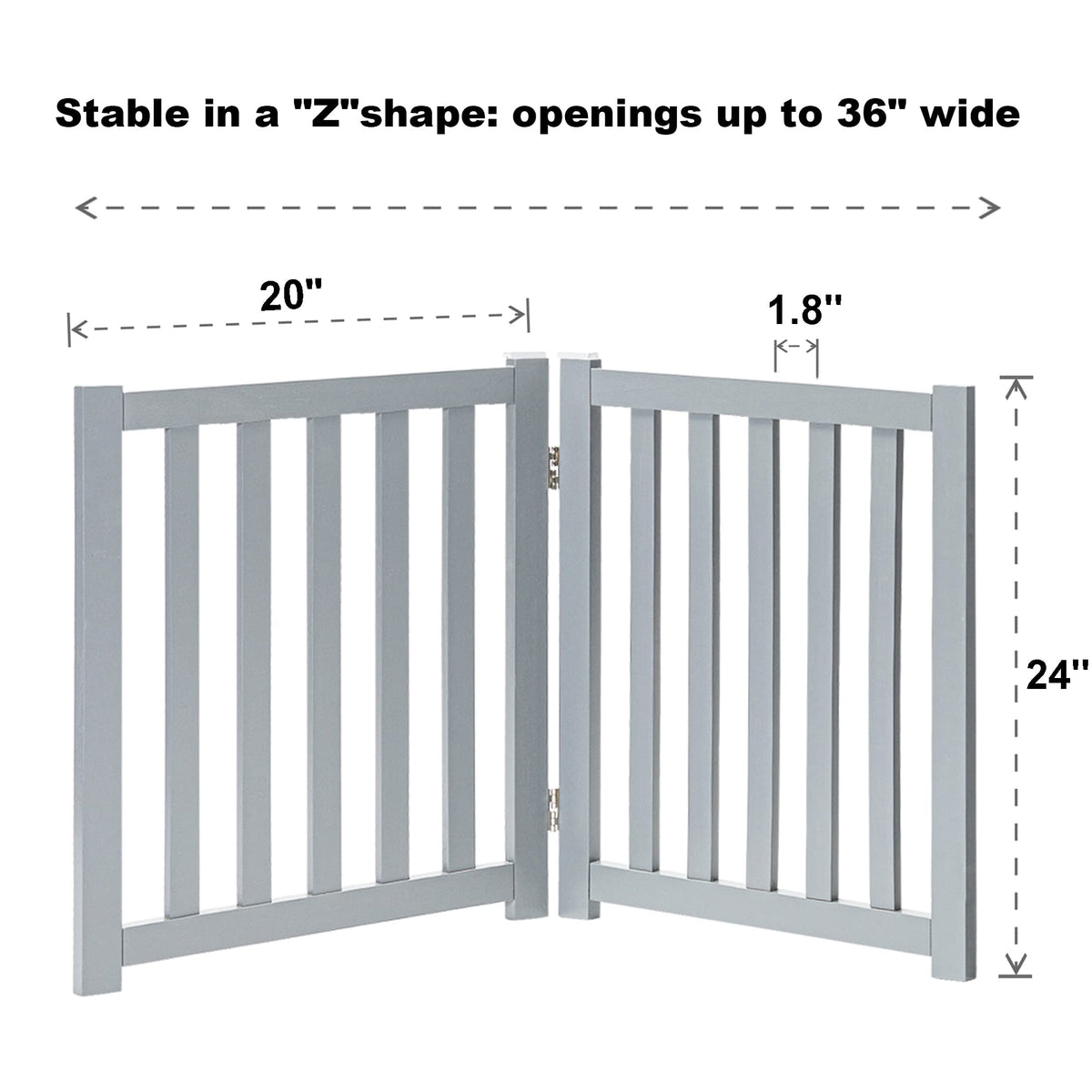 Wooden Free Standing Dog Gate 40" W x 24" H (Gray / 40"W x 24"H)