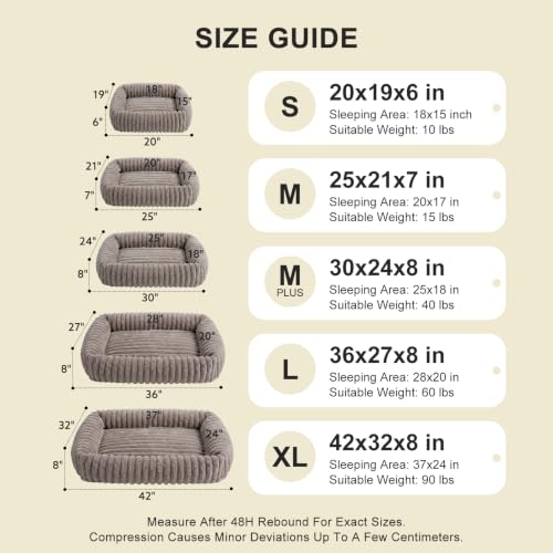 Dog Bed for Small Medium Dog (Khaki / M (25"x21"x7"))
