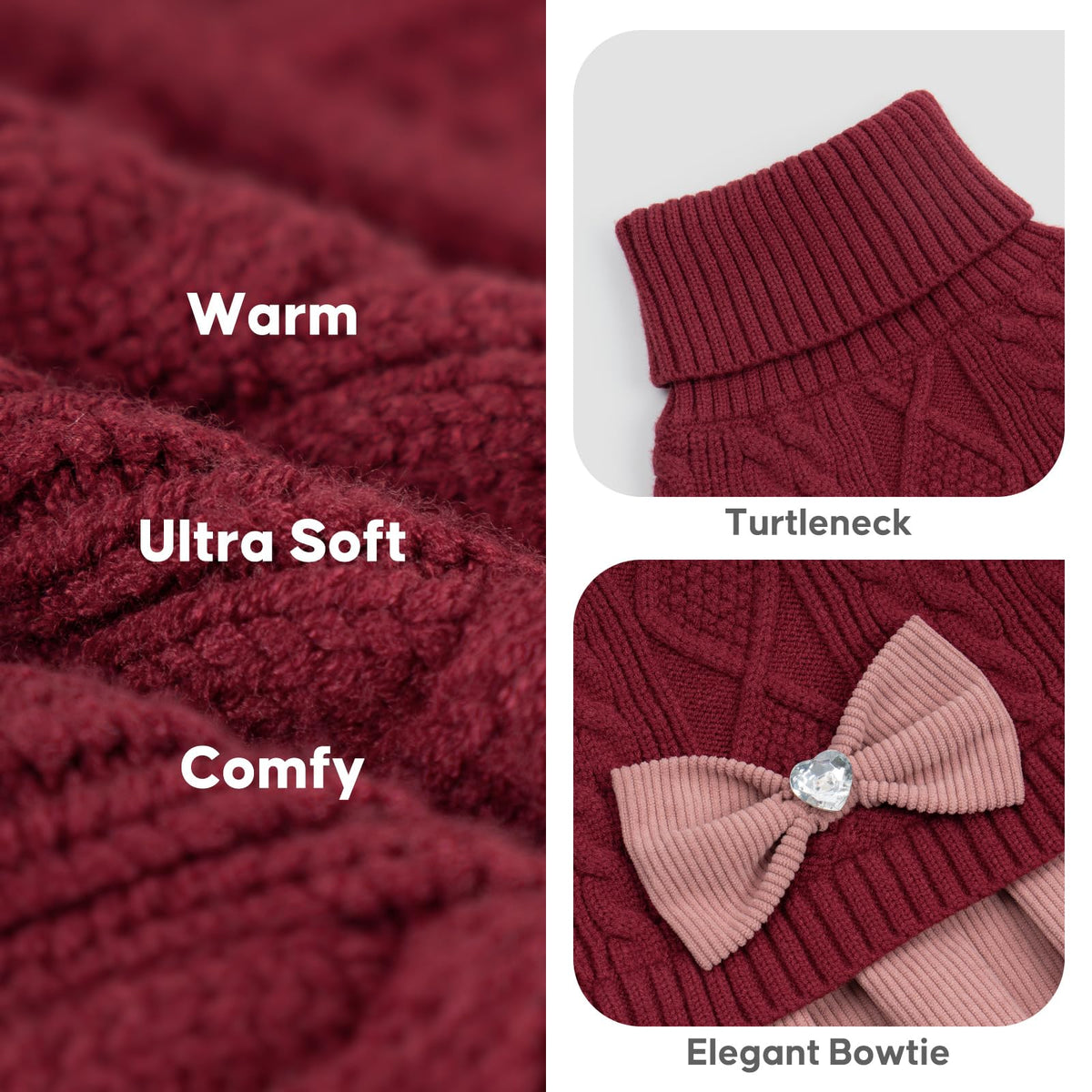 Dog Christmas Sweater Dress for Small Dogs Turtleneck Knit Pullover (Small (4-9lbs) / Red+Pink)