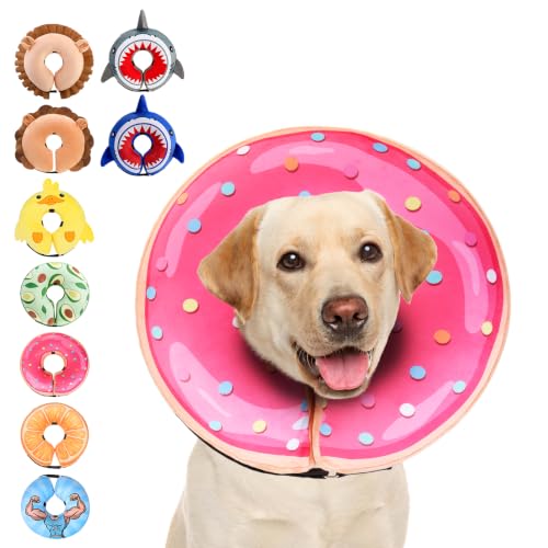 Inflatable Dog Cone Collar Alternative After Surgery (Doughnut Pink / XL (Neck:18-21in))