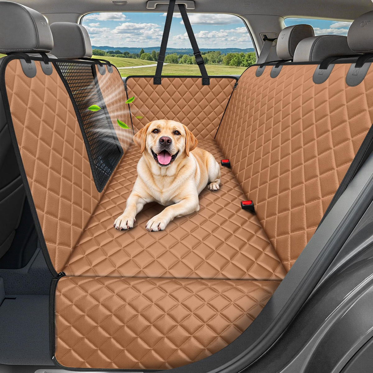 4 in 1 Dog Car Seat Cover for Back Seat (Brown / Standard)