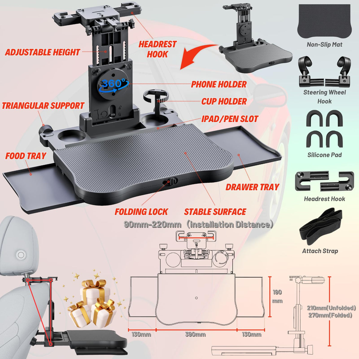 Car Back Seat Tray Table for Older Kids & Passengers (Car Seat Table Tray)