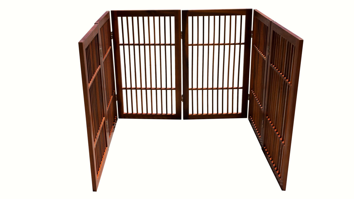 Pet Dog Gate Freestanding (6 Panel 30" Tall / Brown Pet Gate)