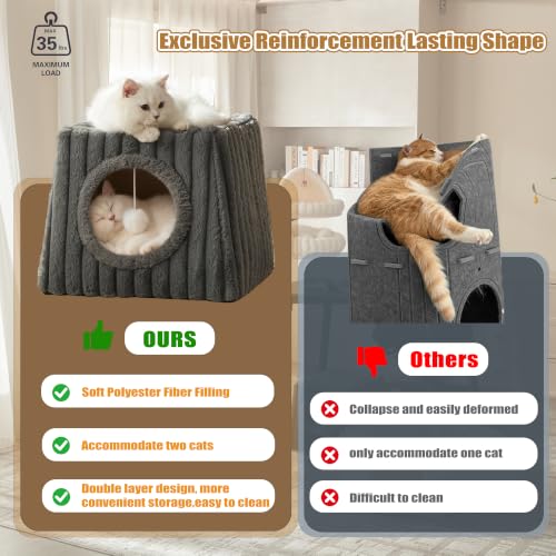Cat Cave House 18.8"x15.4"x15.4" XL with Fluffy Balls (Deep Grey / XL)