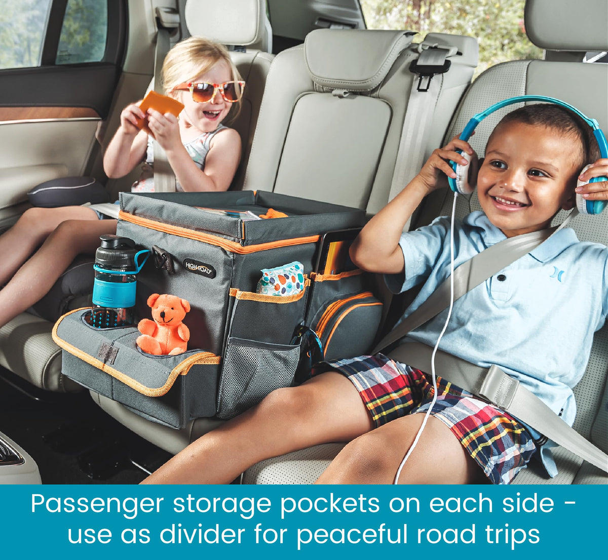 Front Seat Organizer with Tray and Cup Holders (Gray)