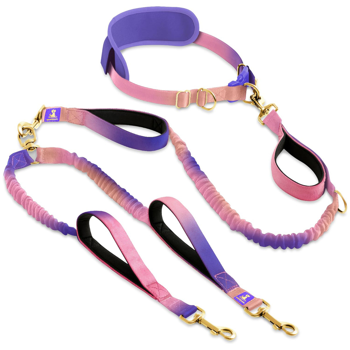 Hands Free Dual Dog Leash (Gradient Pink / 2 dogs M/L)