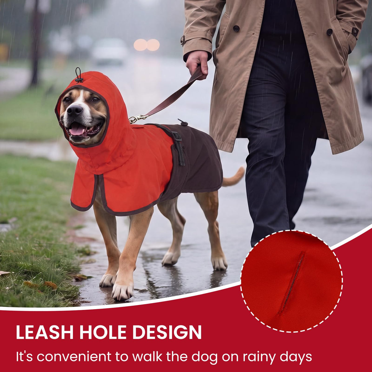 Dog Raincoat Waterproof Rain Jacket with Hood (M(Back Length14.1") / Red Brown)