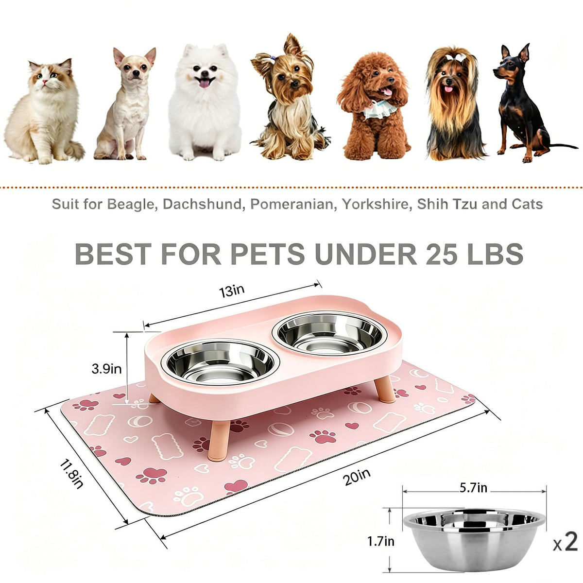 Elevated Dog Bowl (Pink / Small)