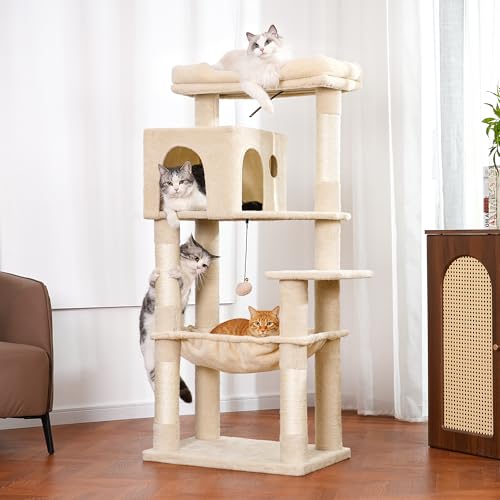 53”Cat Tree with Hammock & Oversized Top Bed for Big Cats (XLarge-53" / Beige)