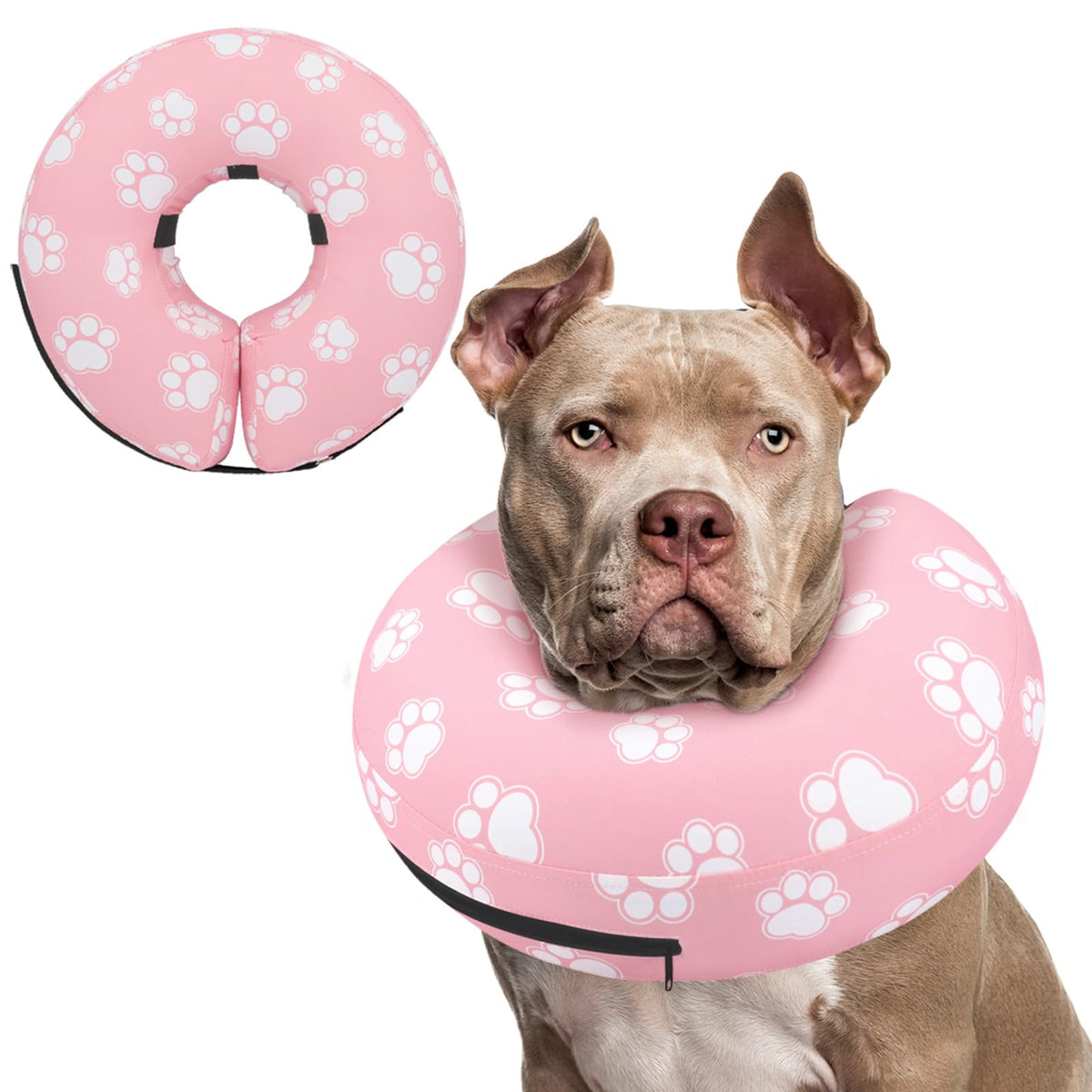 Inflatable Dog Cone Collar Alternative After Surgery (T Paw Pink / XXL(Neck 18.5"-23.5"))