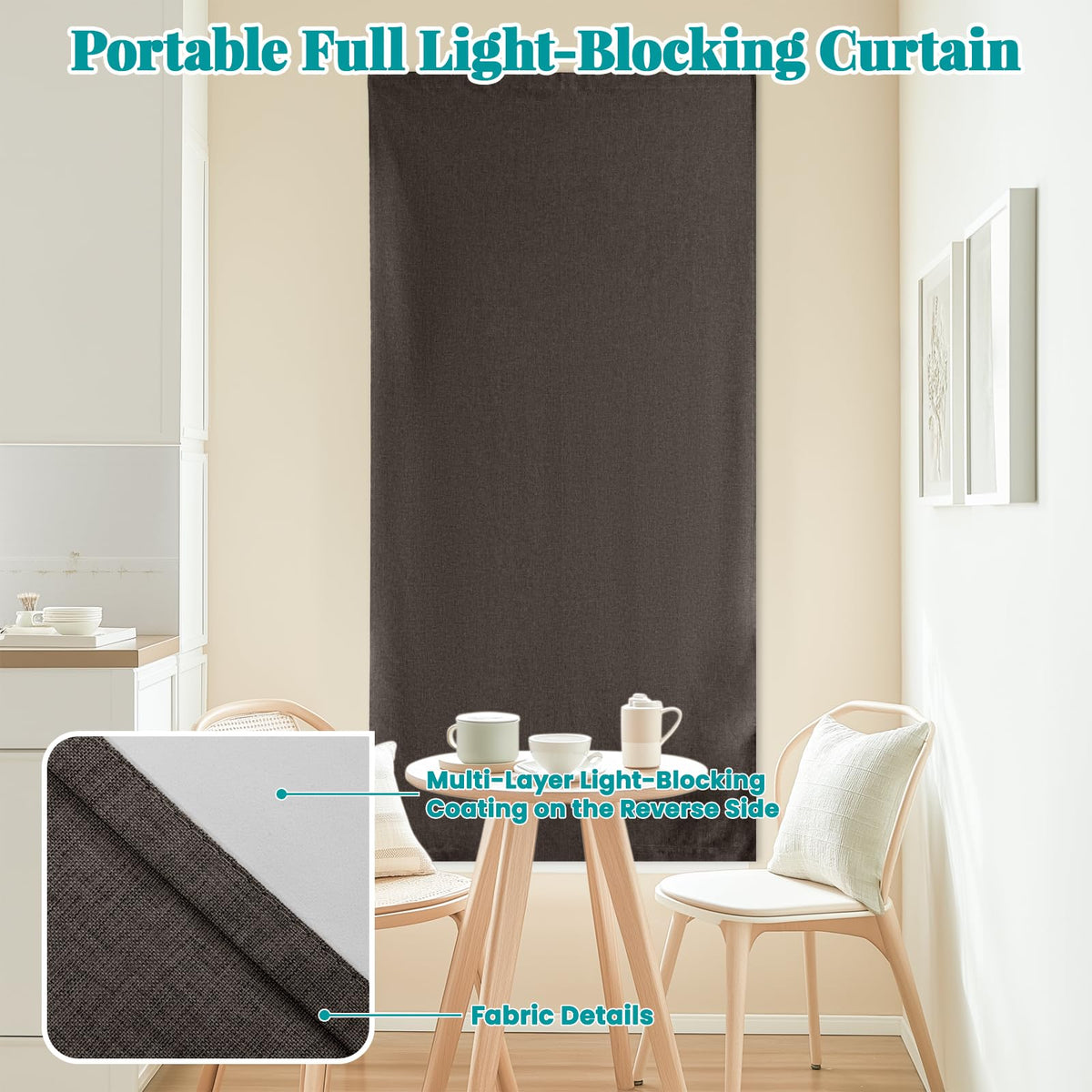 100% Blackout Self Adhesive Curtains Portable Curtain Simple and Easy to install Bedroom Window Thermal Lnsulated Kitchen Room Darkening Black Small Drapes (35"W x 72"L (Pack of 1) / Dark Brown)