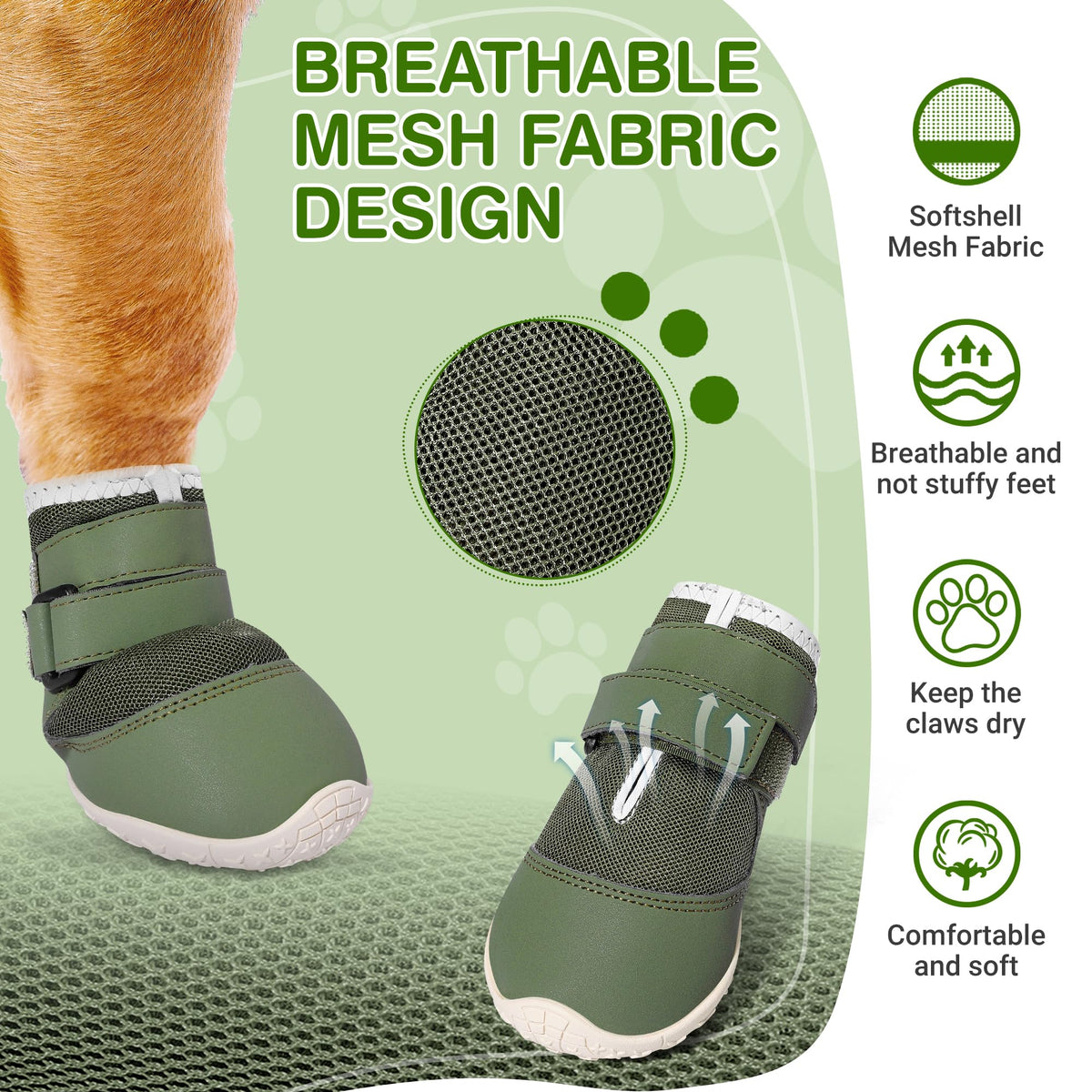 Dog Shoes for Hot Pavement Mesh Dog Boots Dog Booties for Snow 4PCS (Black Mesh-Reflective / Size 6:for paw width 2.6-2.8 inches (Pack of 4))