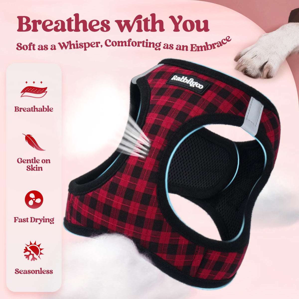Dog Harness Small Sized and Leash Set (Red Check / Xxs (chest: 12.4 - 14.2"))